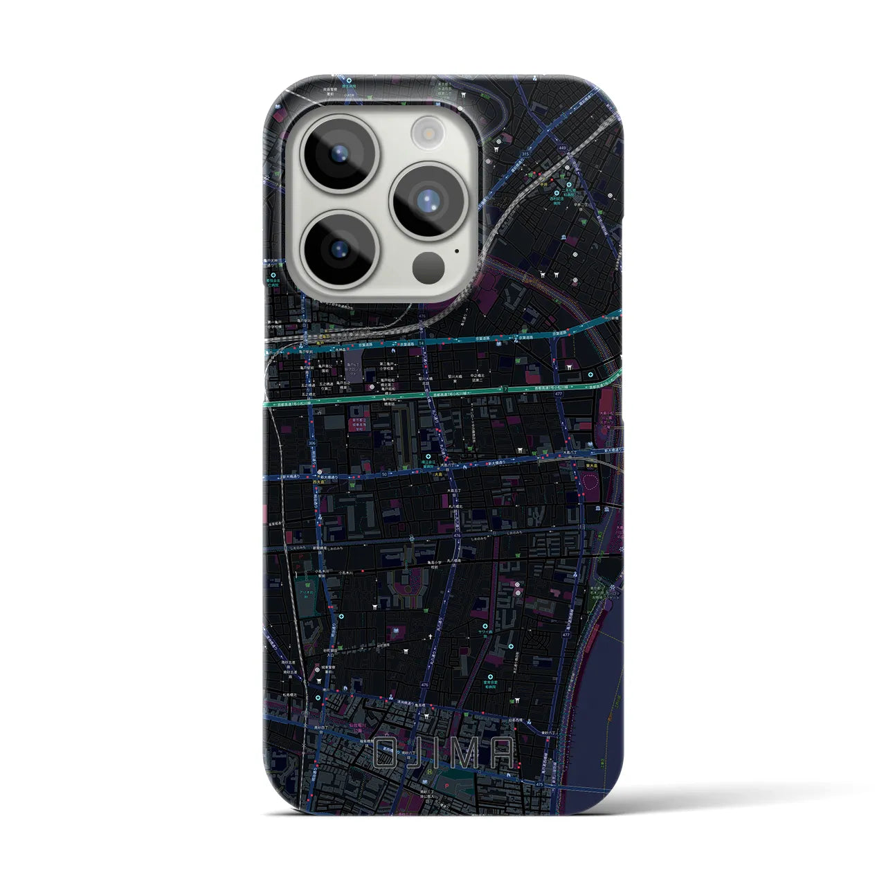 【大島】地図柄iPhoneケース（バックカバータイプ・ブラック）iPhone 15 Pro 用