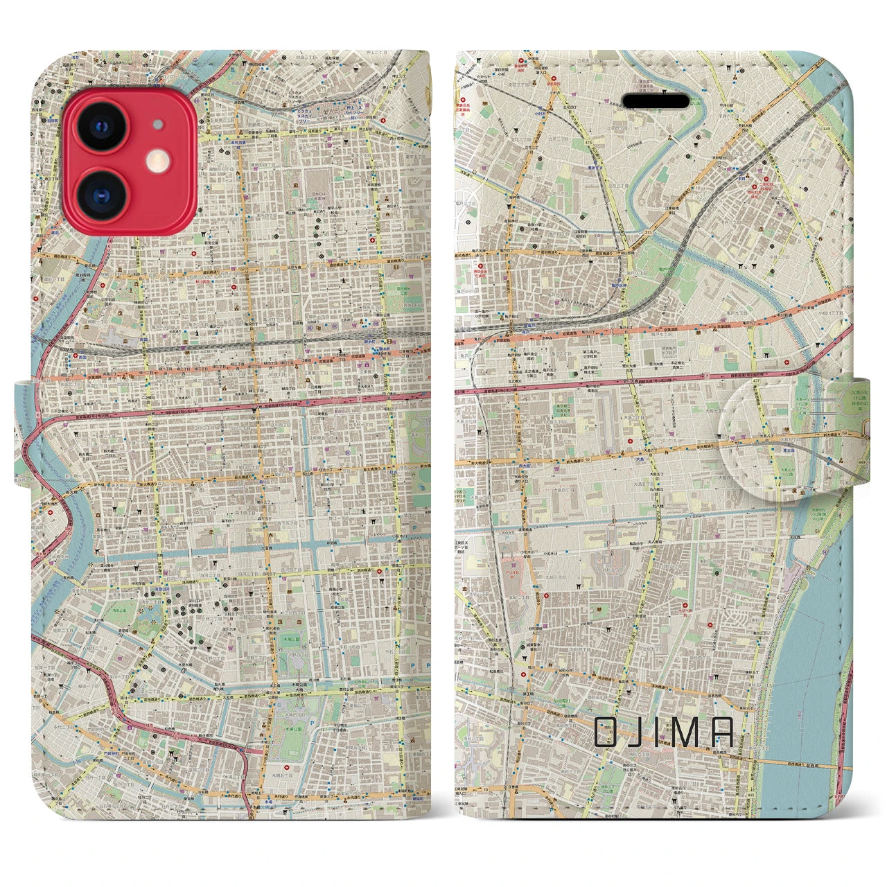 【大島】地図柄iPhoneケース（手帳両面タイプ・ナチュラル）iPhone 11 用