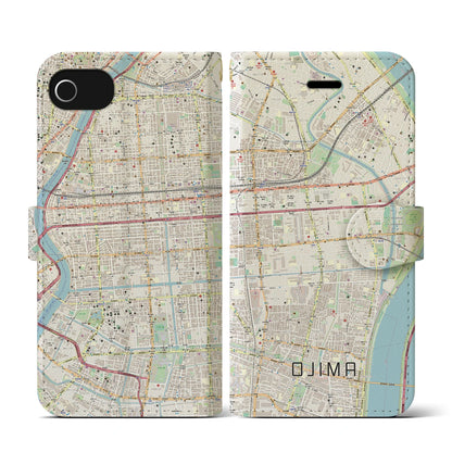 【大島（東京都）】地図柄iPhoneケース（手帳タイプ）ナチュラル・iPhone SE（第3 / 第2世代） / 8 / 7 / 6s / 6 用