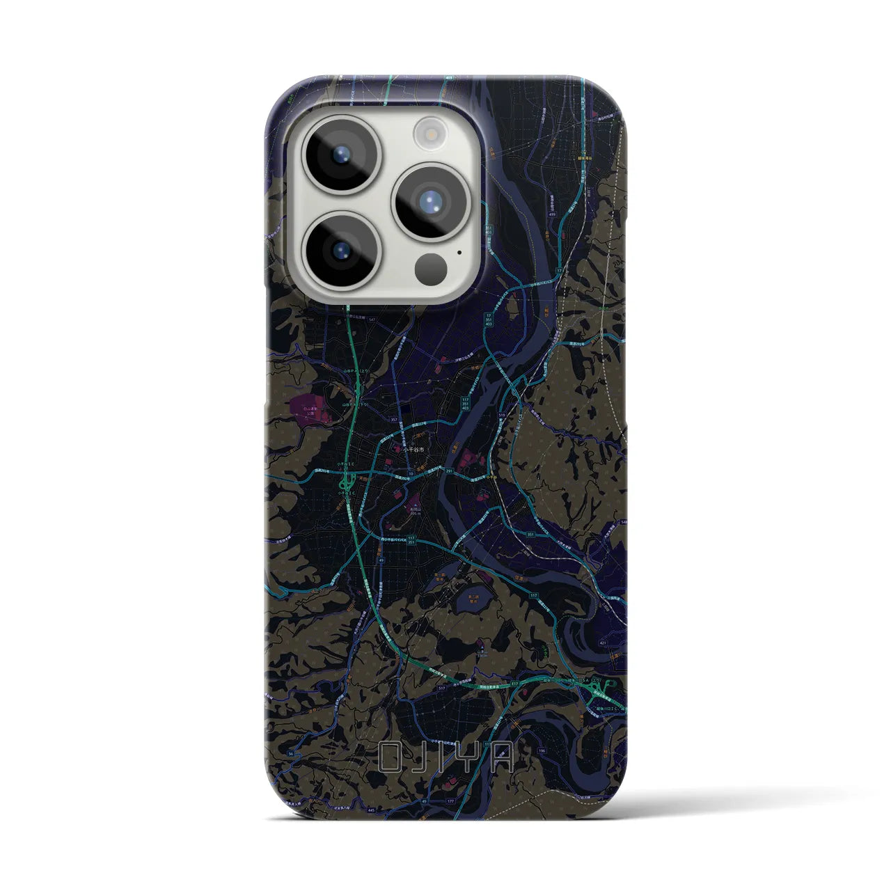 【小千谷】地図柄iPhoneケース（バックカバータイプ・ブラック）iPhone 15 Pro 用