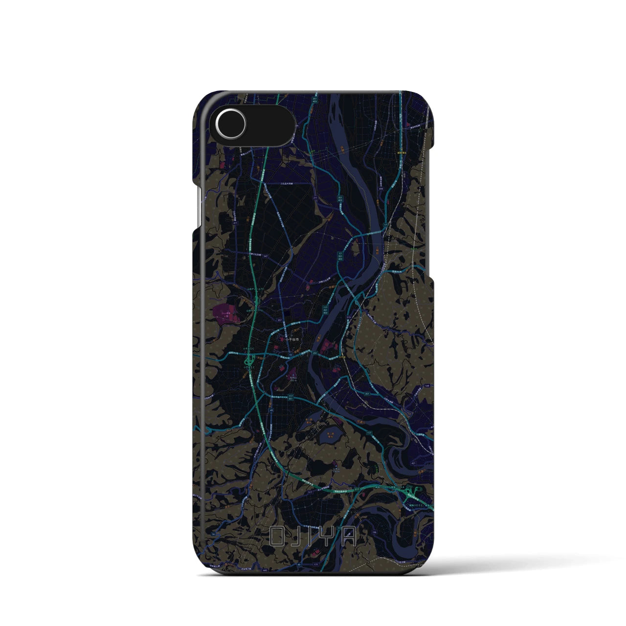 【小千谷】地図柄iPhoneケース（バックカバータイプ・ブラック）iPhone SE（第3 / 第2世代） / 8 / 7 / 6s / 6 用
