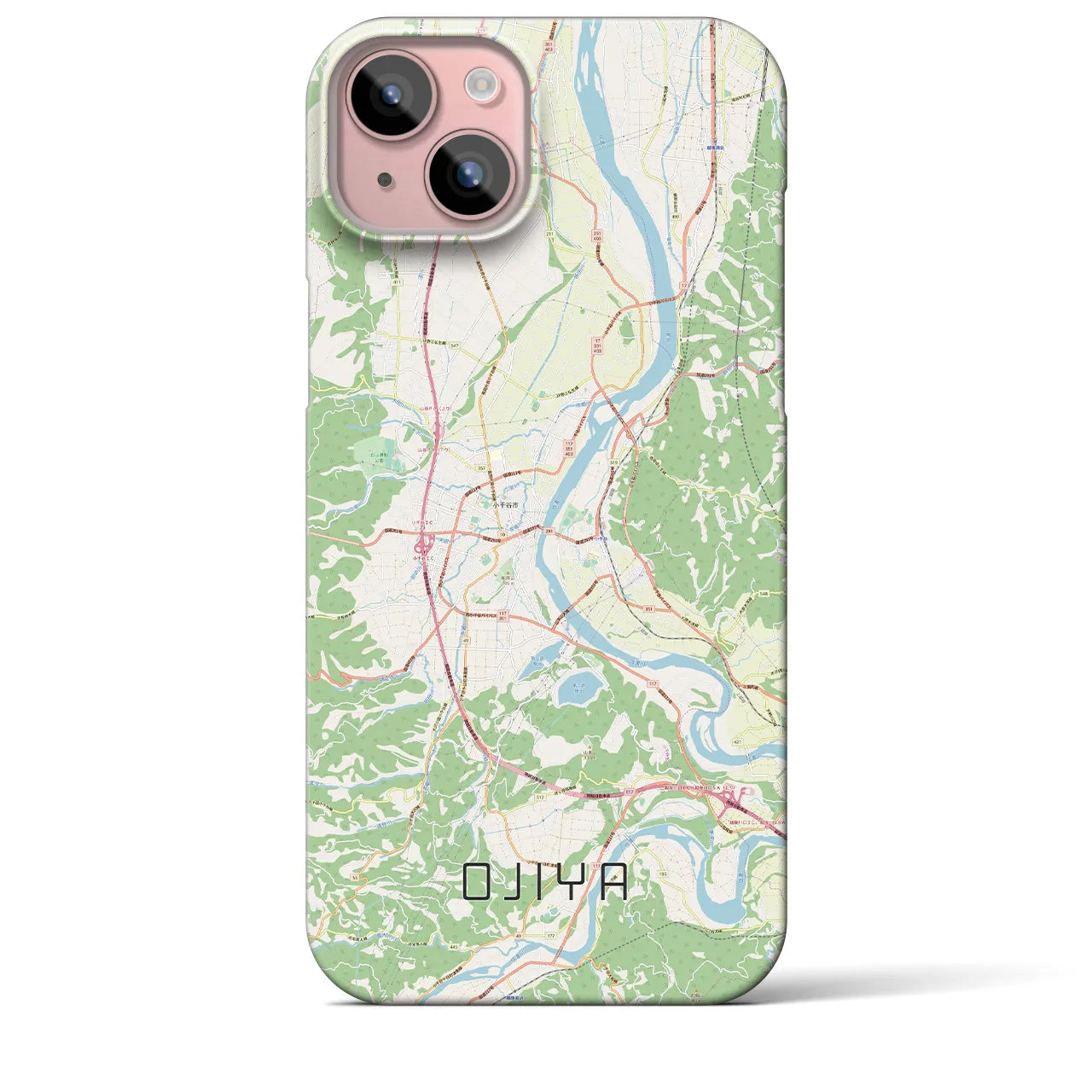 【小千谷】地図柄iPhoneケース（バックカバータイプ・ナチュラル）iPhone 15 Plus 用