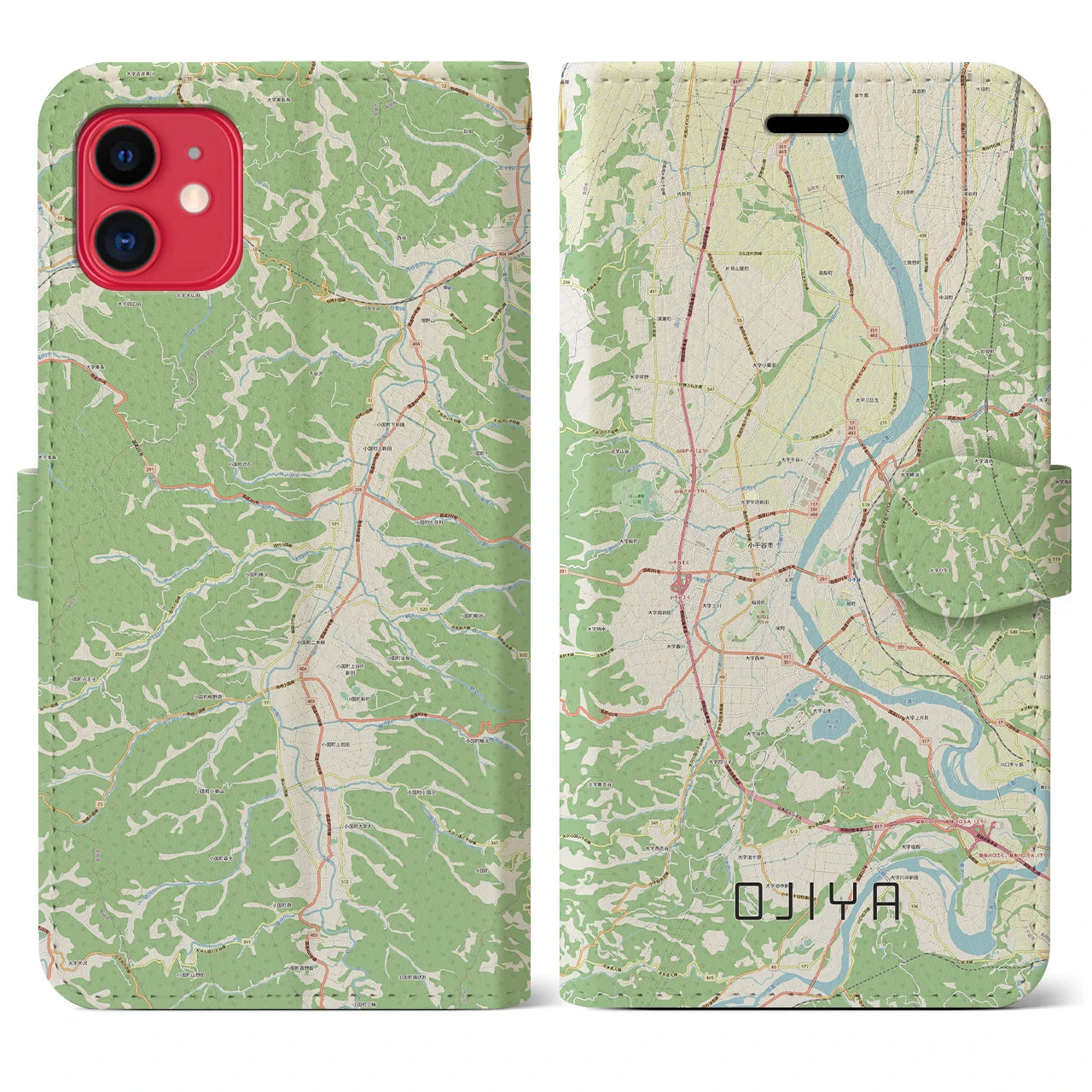 【小千谷】地図柄iPhoneケース（手帳両面タイプ・ナチュラル）iPhone 11 用