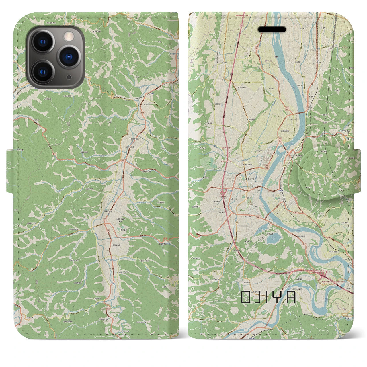 【小千谷】地図柄iPhoneケース（手帳両面タイプ・ナチュラル）iPhone 11 Pro Max 用