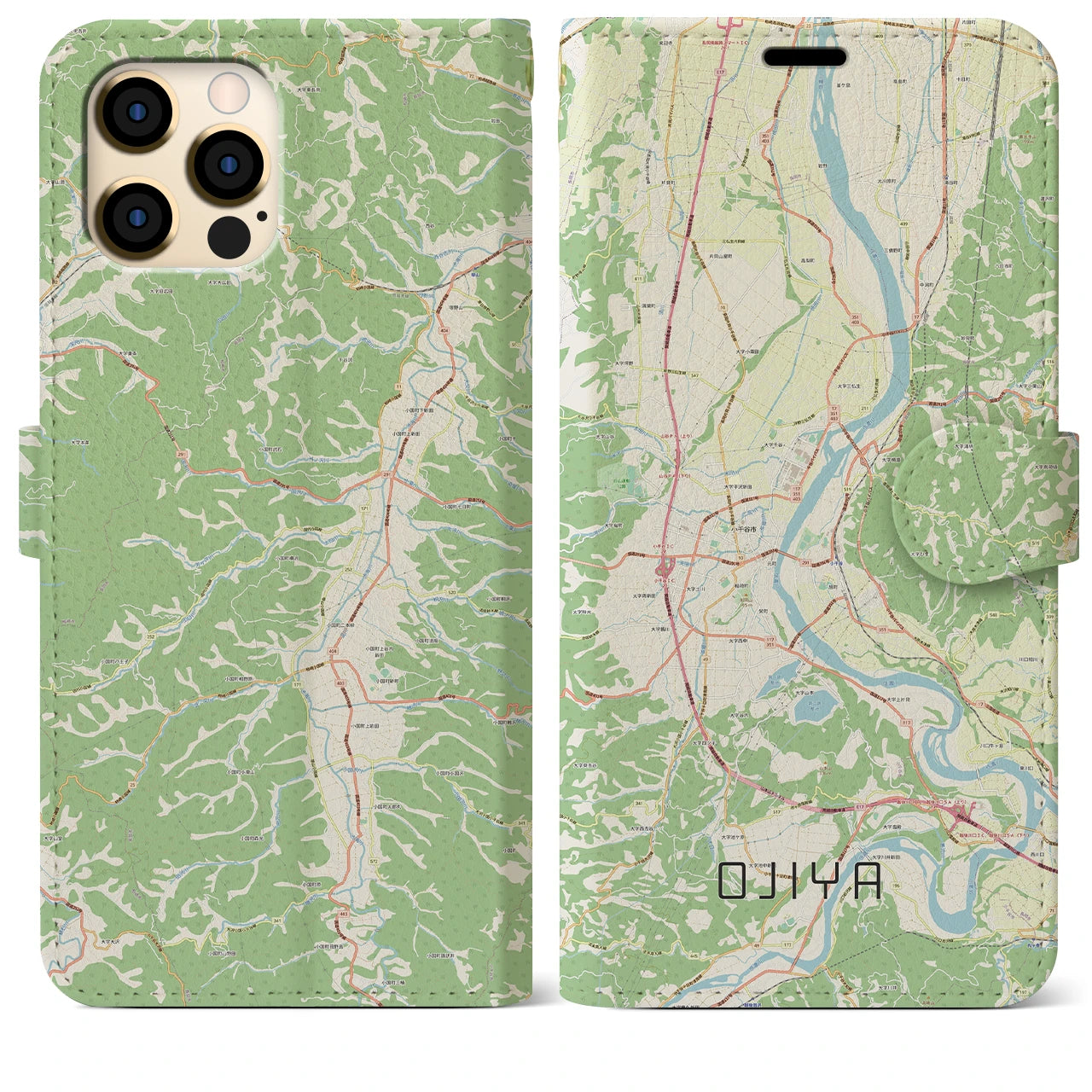 【小千谷】地図柄iPhoneケース（手帳両面タイプ・ナチュラル）iPhone 12 Pro Max 用