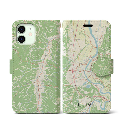 【小千谷（新潟県）】地図柄iPhoneケース（手帳タイプ）ナチュラル・iPhone 12 mini 用