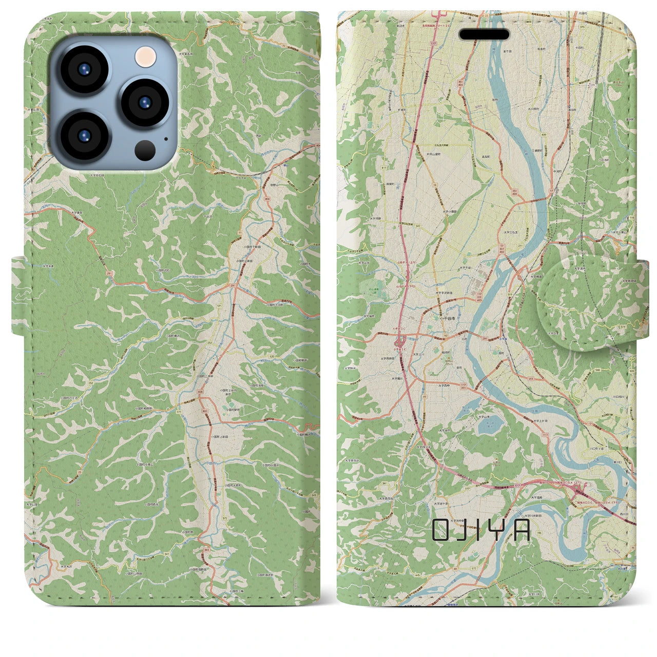 【小千谷】地図柄iPhoneケース（手帳両面タイプ・ナチュラル）iPhone 13 Pro Max 用