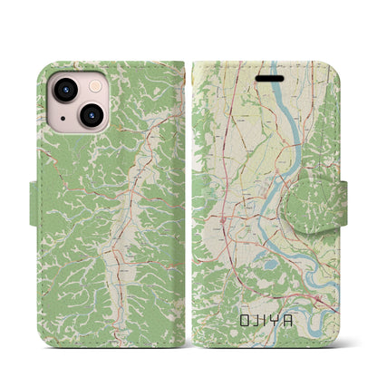 【小千谷（新潟県）】地図柄iPhoneケース（手帳タイプ）ナチュラル・iPhone 13 mini 用