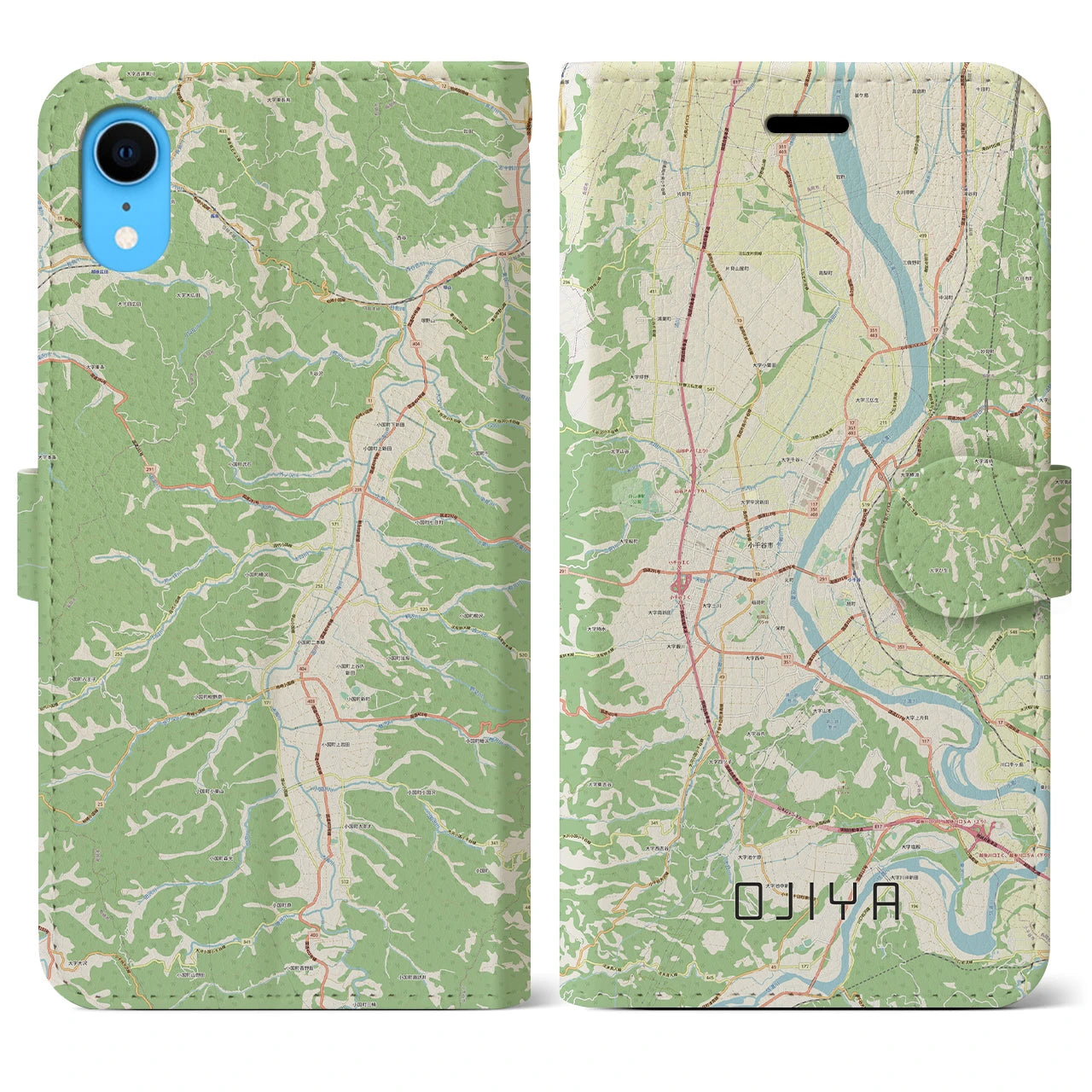 【小千谷】地図柄iPhoneケース（手帳両面タイプ・ナチュラル）iPhone XR 用