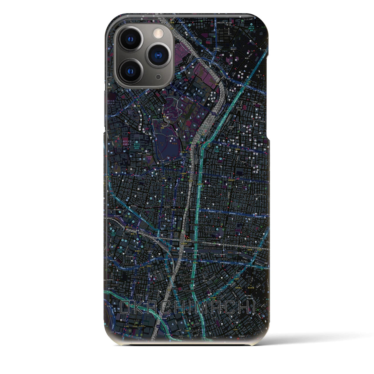 【御徒町】地図柄iPhoneケース（バックカバータイプ・ブラック）iPhone 11 Pro Max 用