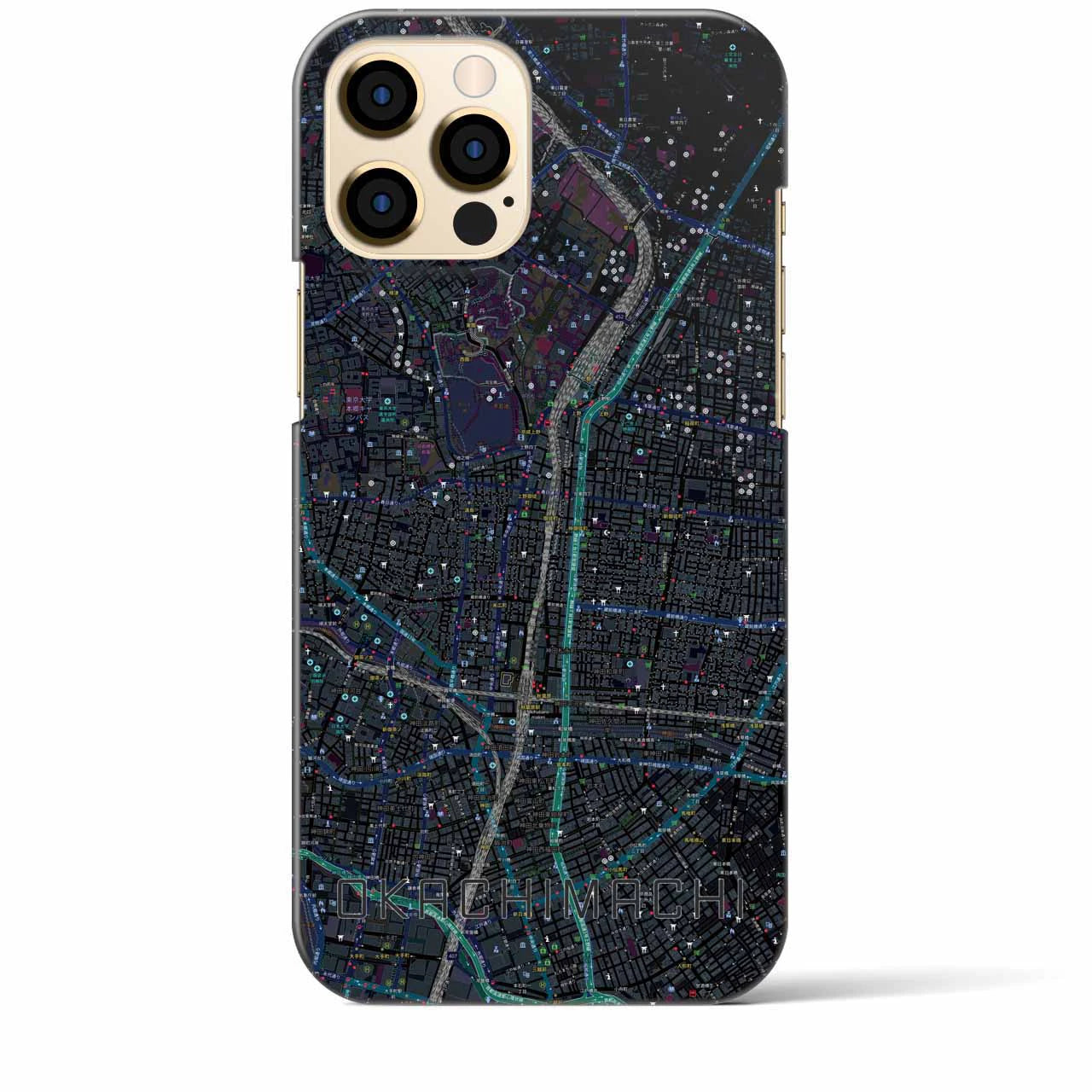 【御徒町】地図柄iPhoneケース（バックカバータイプ・ブラック）iPhone 12 Pro Max 用