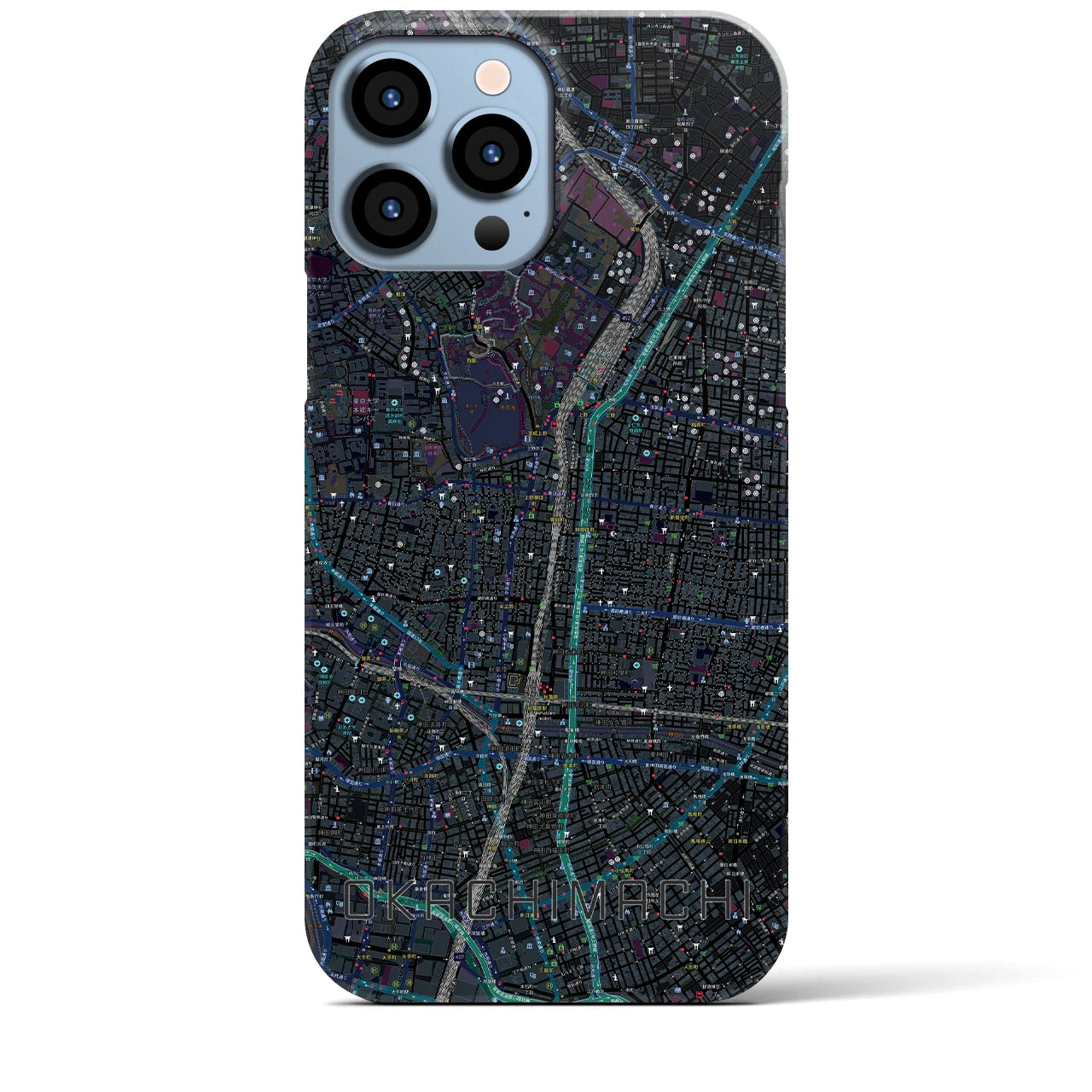 【御徒町】地図柄iPhoneケース（バックカバータイプ・ブラック）iPhone 13 Pro Max 用