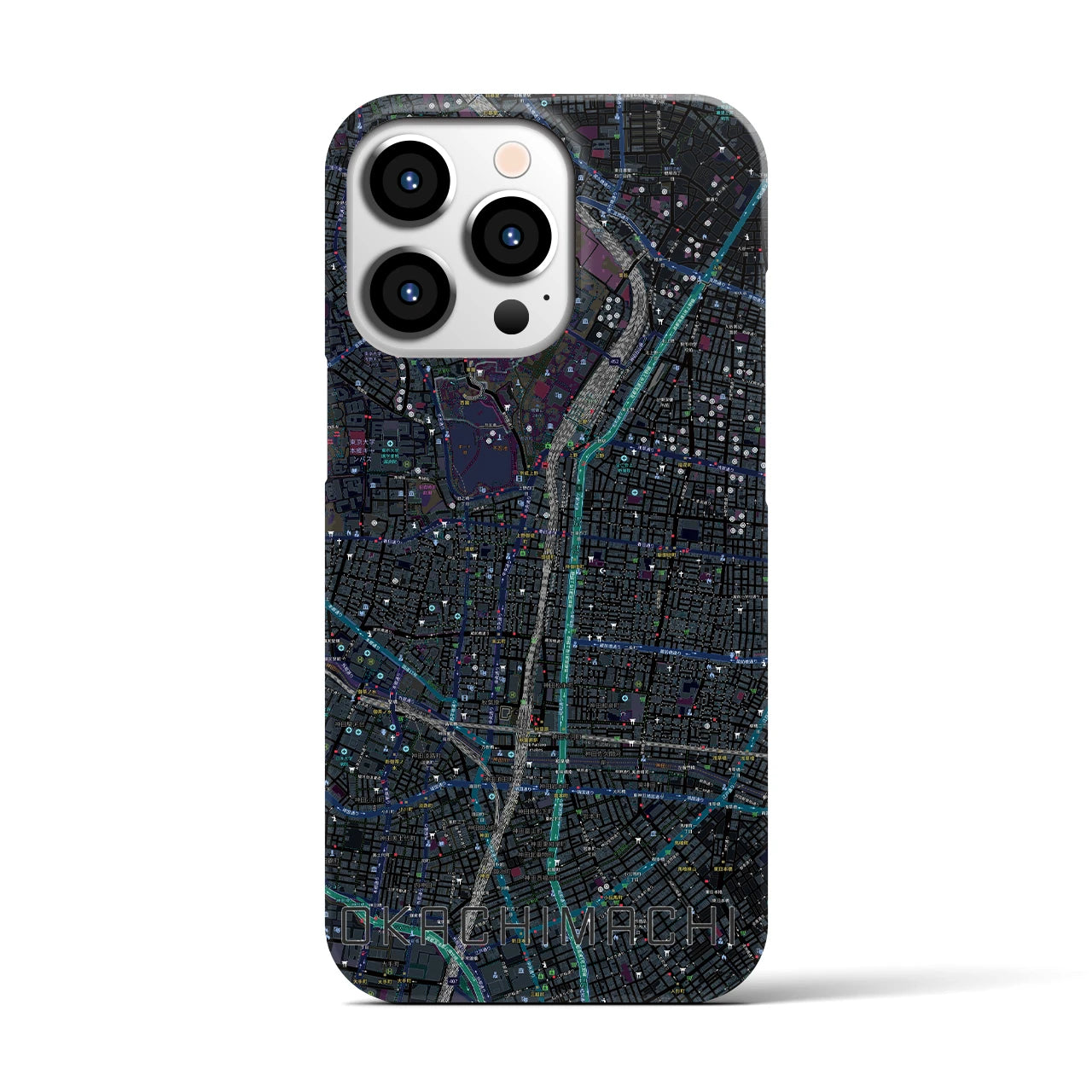 【御徒町】地図柄iPhoneケース（バックカバータイプ・ブラック）iPhone 13 Pro 用