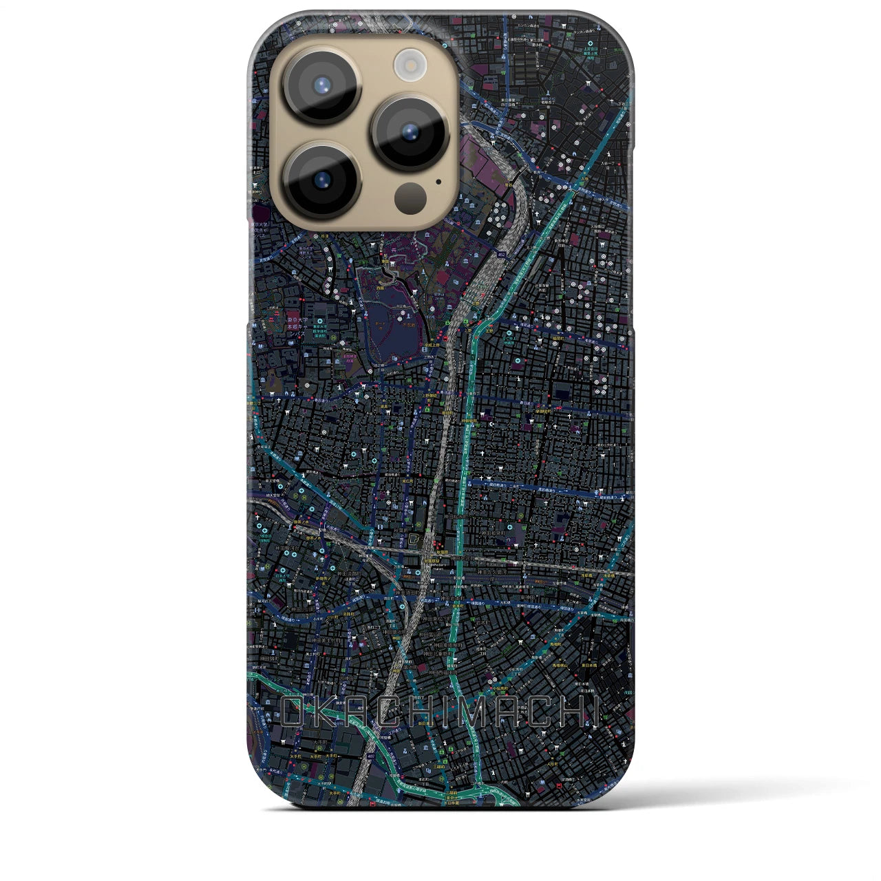【御徒町】地図柄iPhoneケース（バックカバータイプ・ブラック）iPhone 14 Pro Max 用
