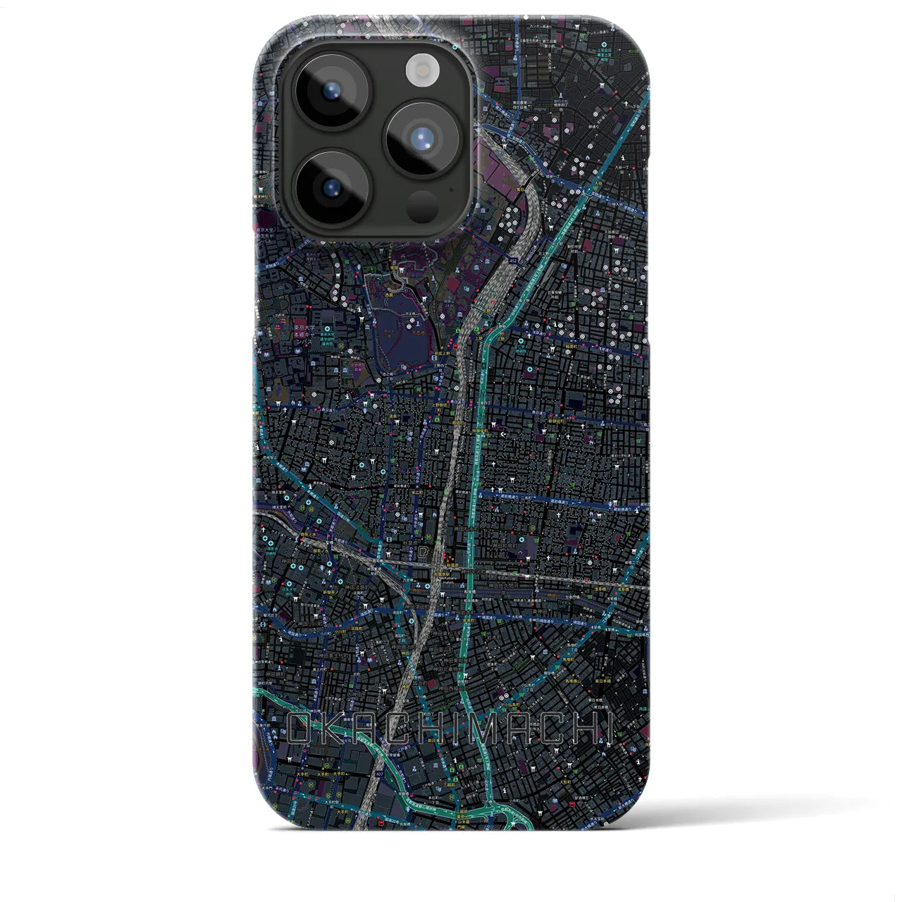 【御徒町】地図柄iPhoneケース（バックカバータイプ・ブラック）iPhone 15 Pro Max 用