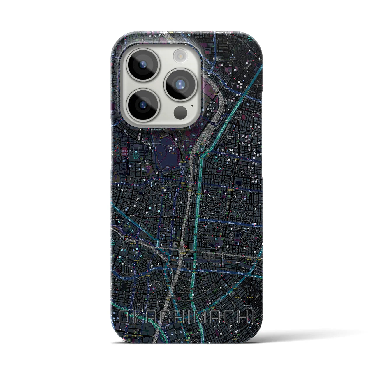【御徒町】地図柄iPhoneケース（バックカバータイプ・ブラック）iPhone 15 Pro 用