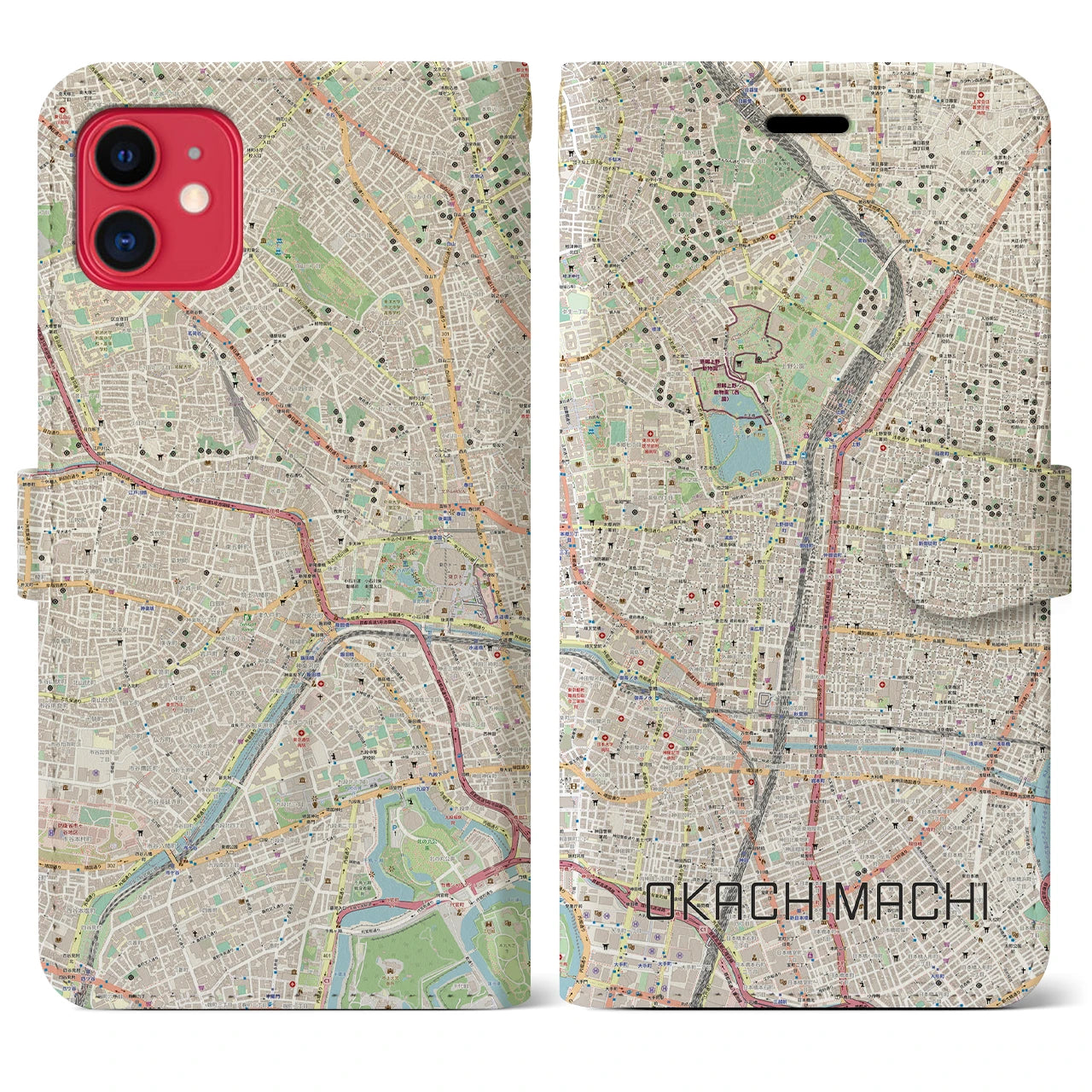【御徒町】地図柄iPhoneケース（手帳両面タイプ・ナチュラル）iPhone 11 用