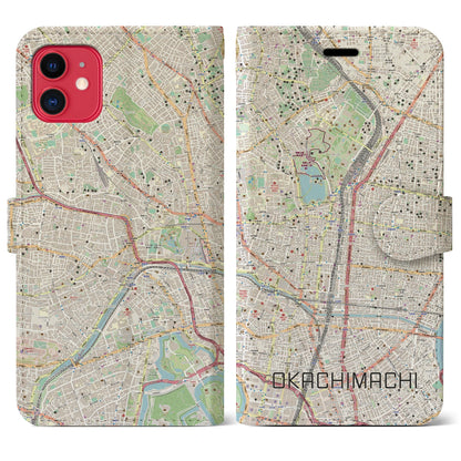 【御徒町（東京都）】地図柄iPhoneケース（手帳タイプ）ナチュラル・iPhone 11 用