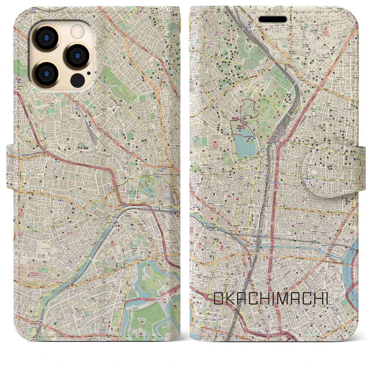 【御徒町】地図柄iPhoneケース（手帳両面タイプ・ナチュラル）iPhone 12 Pro Max 用