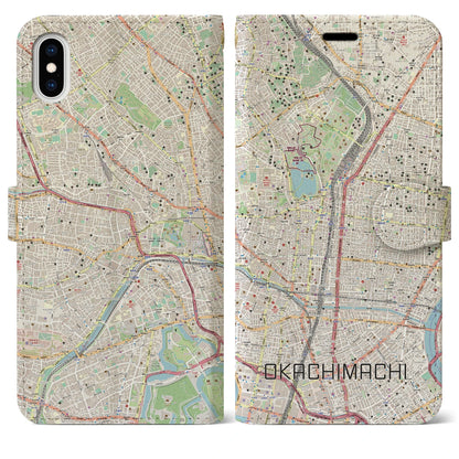 【御徒町（東京都）】地図柄iPhoneケース（手帳タイプ）ナチュラル・iPhone XS Max 用