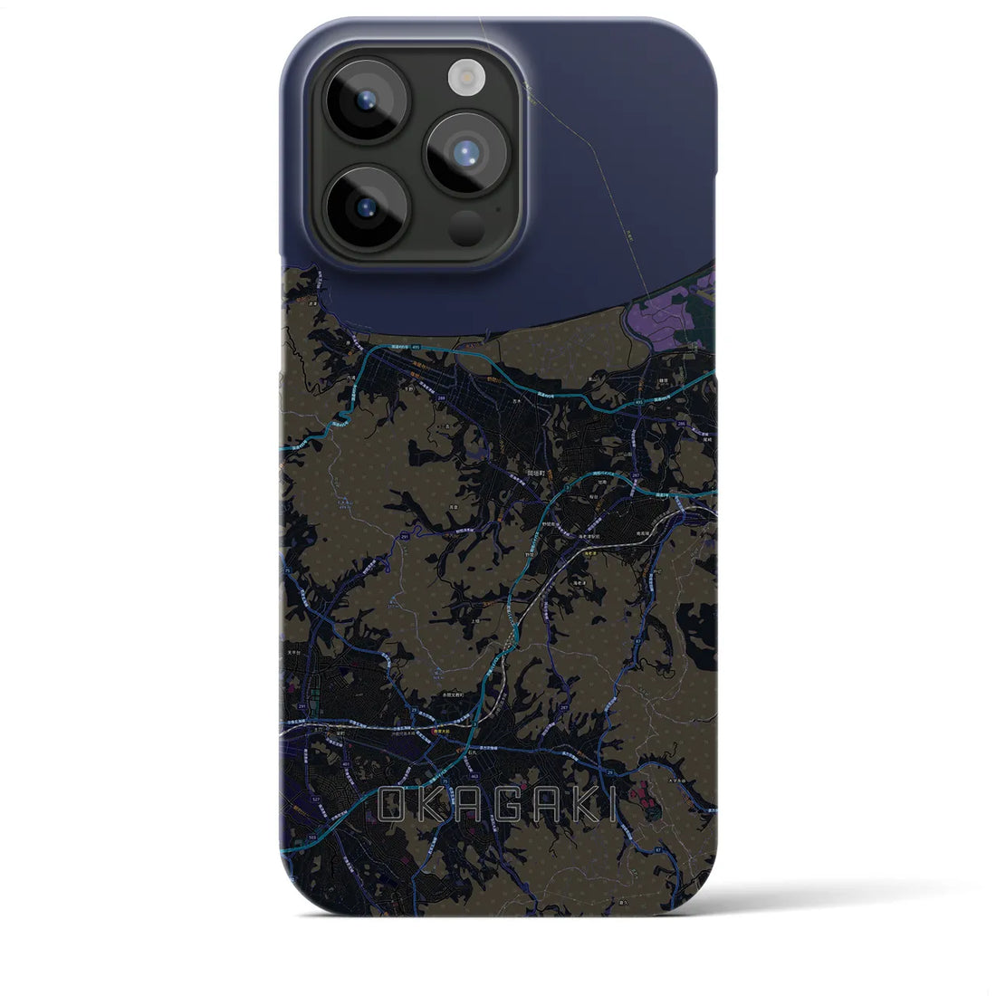 【岡垣】地図柄iPhoneケース（バックカバータイプ・ブラック）iPhone 15 Pro Max 用