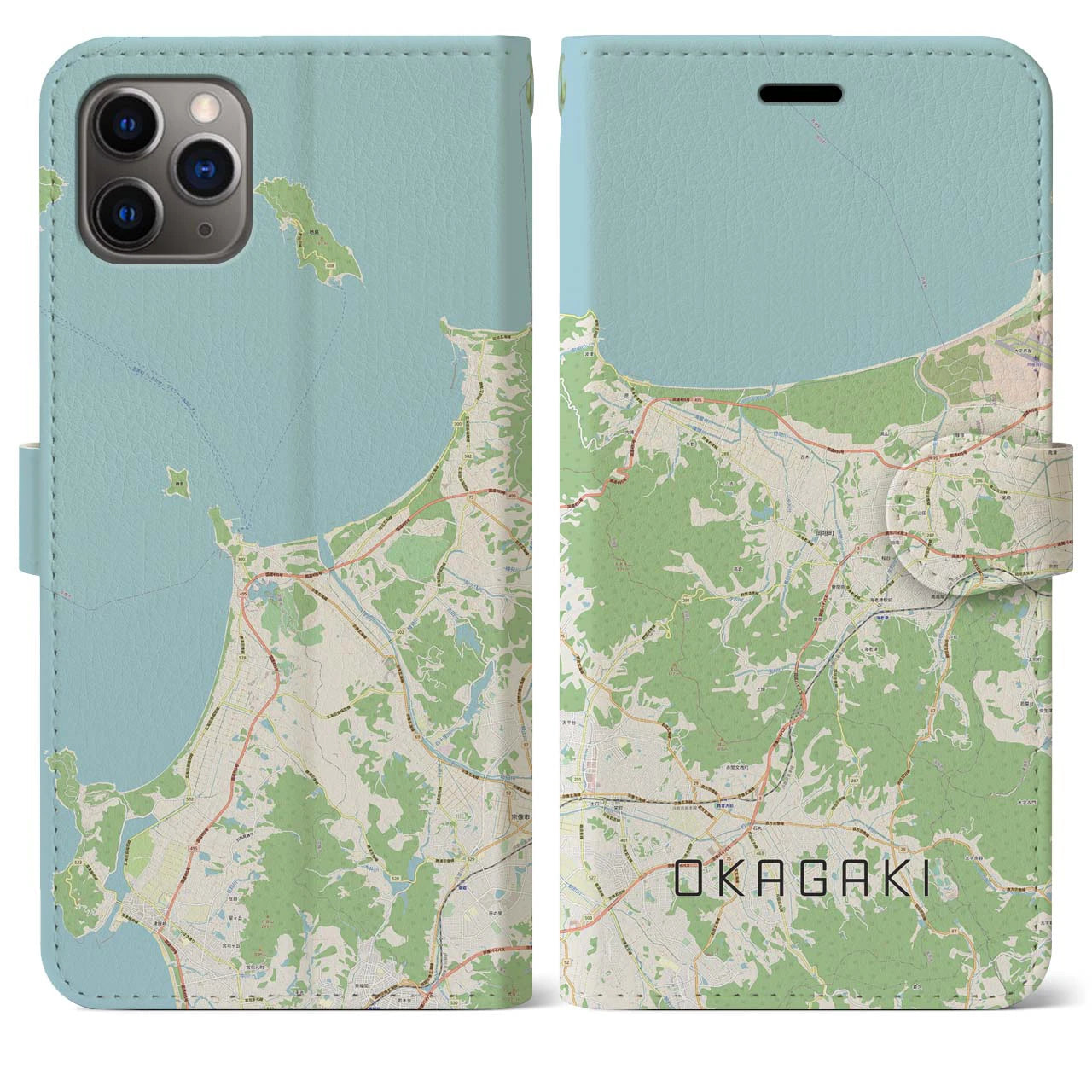 【岡垣】地図柄iPhoneケース（手帳両面タイプ・ナチュラル）iPhone 11 Pro Max 用