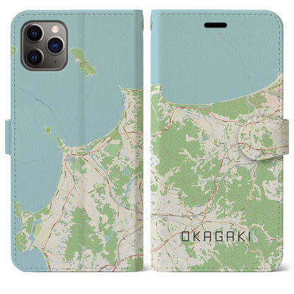 【岡垣（福岡県）】地図柄iPhoneケース（手帳タイプ）ナチュラル・iPhone 11 Pro Max 用