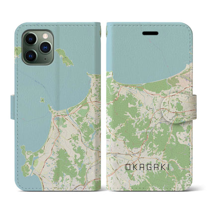 【岡垣（福岡県）】地図柄iPhoneケース（手帳タイプ）ナチュラル・iPhone 11 Pro 用