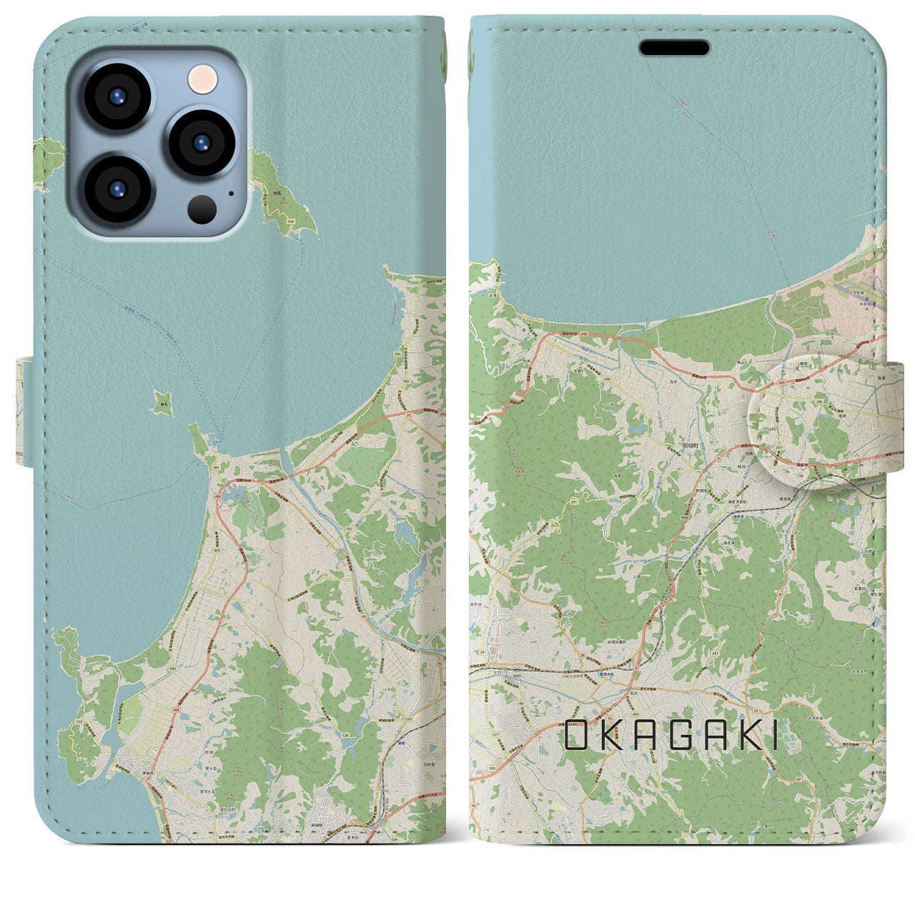 【岡垣】地図柄iPhoneケース（手帳両面タイプ・ナチュラル）iPhone 13 Pro Max 用