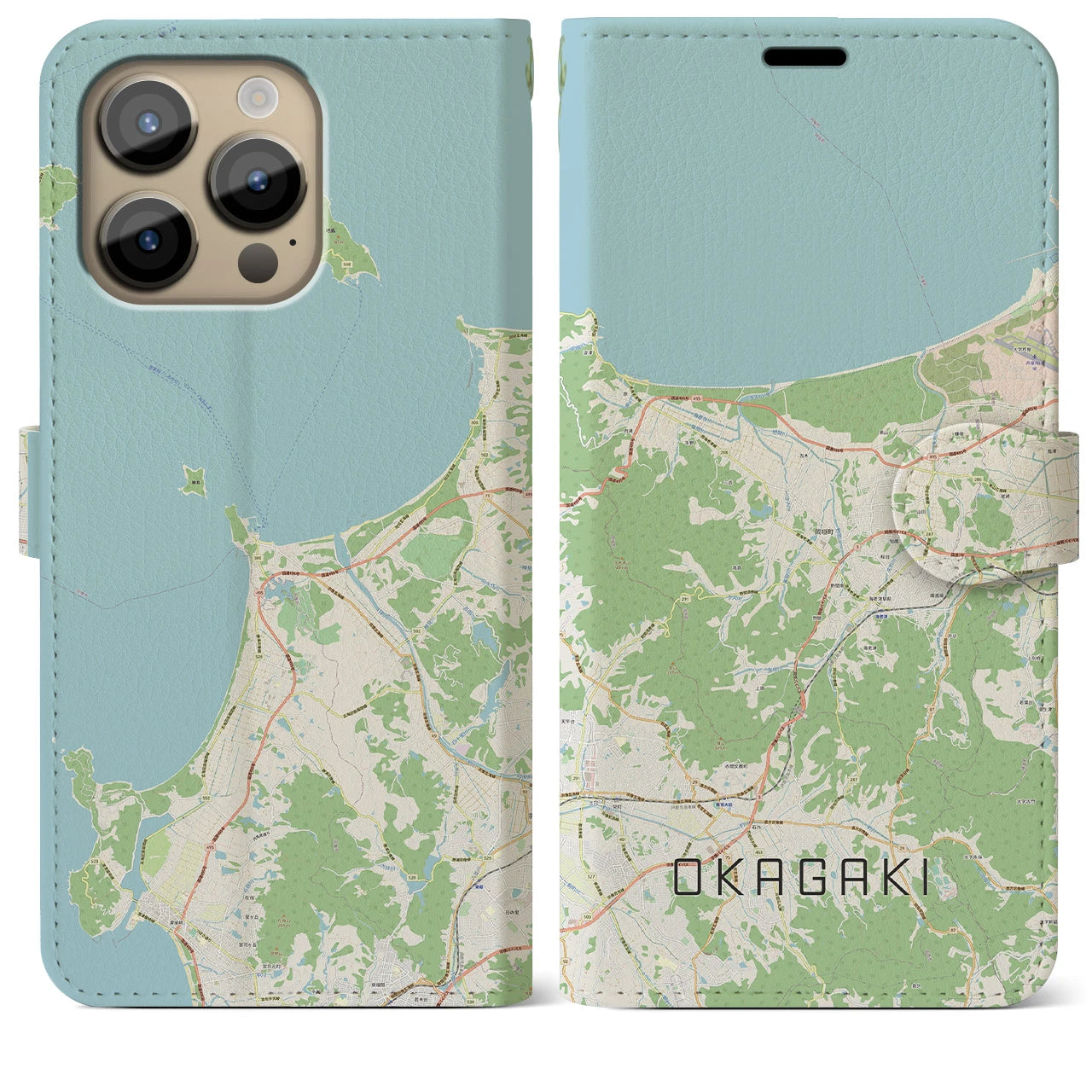 【岡垣】地図柄iPhoneケース（手帳両面タイプ・ナチュラル）iPhone 14 Pro Max 用