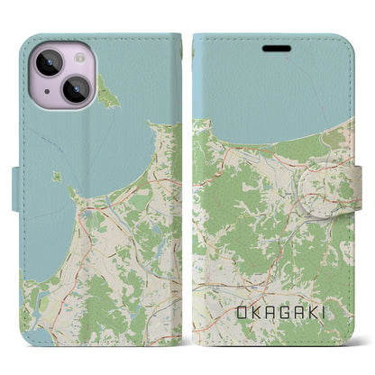 【岡垣（福岡県）】地図柄iPhoneケース（手帳タイプ）ナチュラル・iPhone 14 用