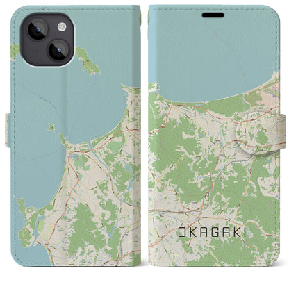 【岡垣（福岡県）】地図柄iPhoneケース（手帳タイプ）ナチュラル・iPhone 14 Plus 用