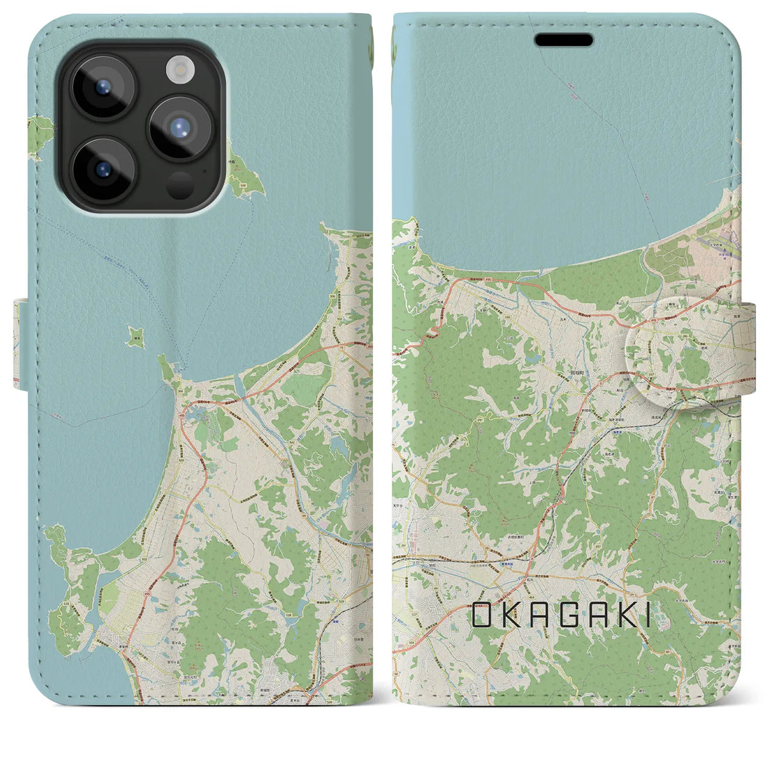 【岡垣】地図柄iPhoneケース（手帳両面タイプ・ナチュラル）iPhone 15 Pro Max 用