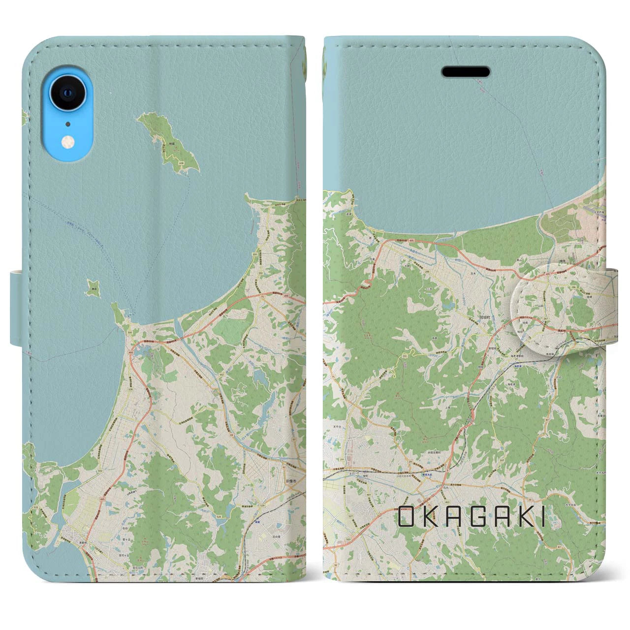 【岡垣】地図柄iPhoneケース（手帳両面タイプ・ナチュラル）iPhone XR 用