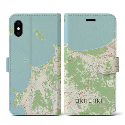 【岡垣（福岡県）】地図柄iPhoneケース（手帳タイプ）ナチュラル・iPhone XS / X 用