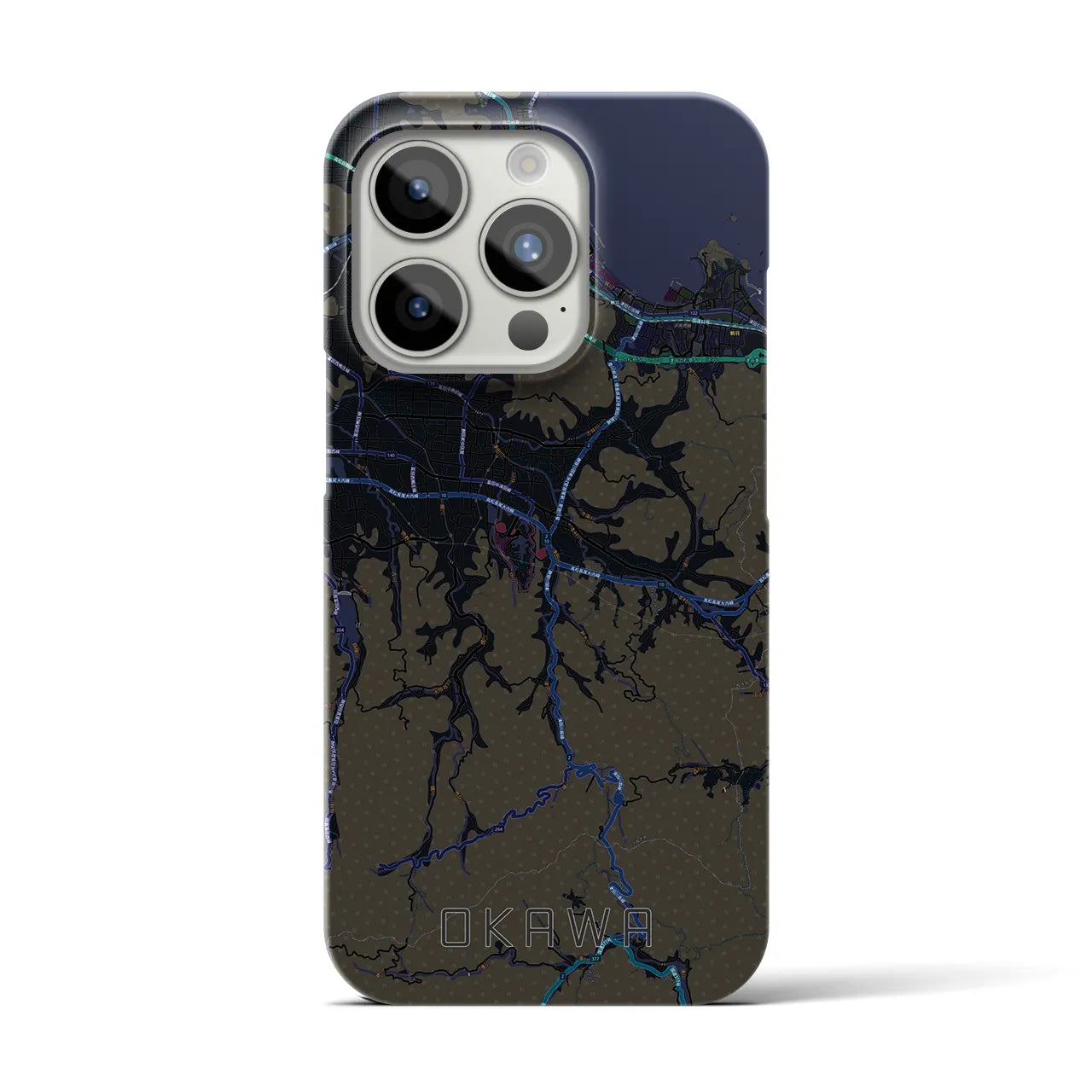 【大川】地図柄iPhoneケース（バックカバータイプ・ブラック）iPhone 15 Pro 用