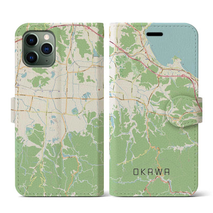 【大川（香川県）】地図柄iPhoneケース（手帳タイプ）ナチュラル・iPhone 11 Pro 用