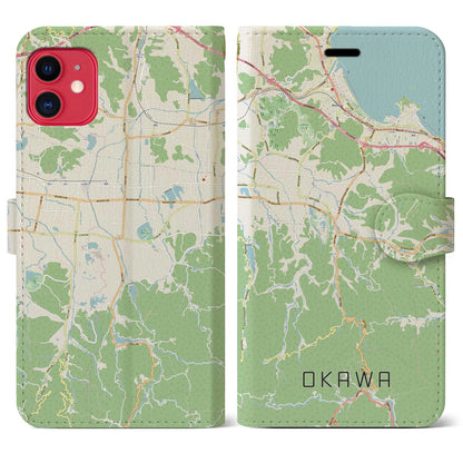 【大川（香川県）】地図柄iPhoneケース（手帳タイプ）ナチュラル・iPhone 11 用