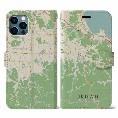 【大川（香川県）】地図柄iPhoneケース（手帳タイプ）ナチュラル・iPhone 12 / 12 Pro 用