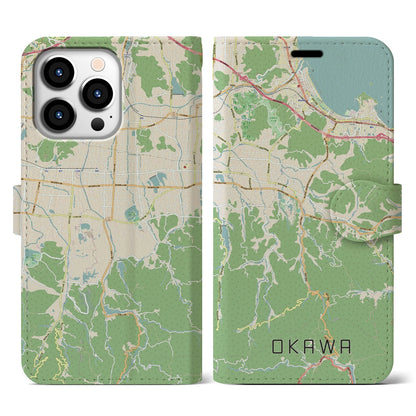 【大川（香川県）】地図柄iPhoneケース（手帳タイプ）ナチュラル・iPhone 13 Pro 用