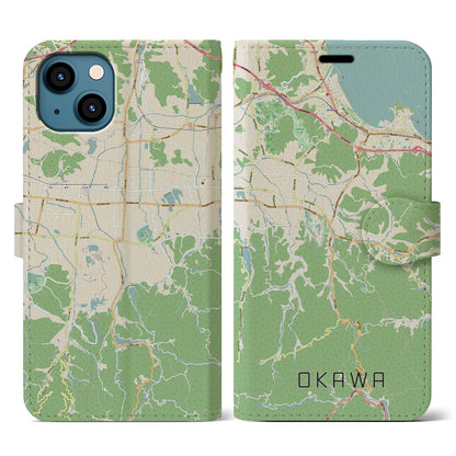 【大川（香川県）】地図柄iPhoneケース（手帳タイプ）ナチュラル・iPhone 13 用