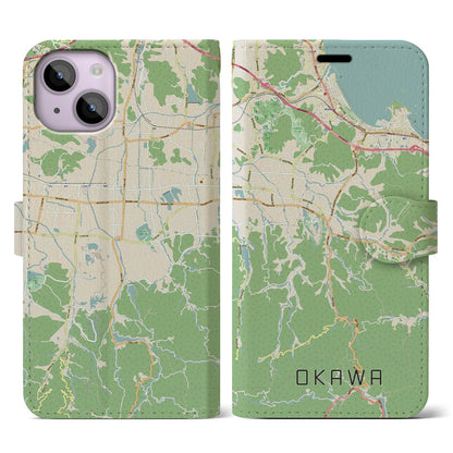 【大川（香川県）】地図柄iPhoneケース（手帳タイプ）ナチュラル・iPhone 14 用