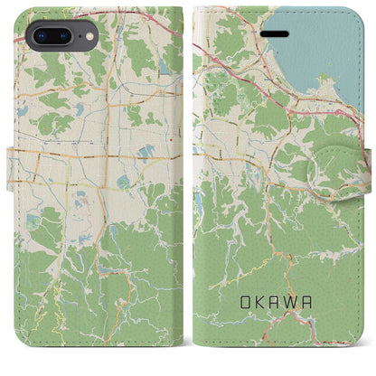 【大川（香川県）】地図柄iPhoneケース（手帳タイプ）ナチュラル・iPhone 8Plus /7Plus / 6sPlus / 6Plus 用