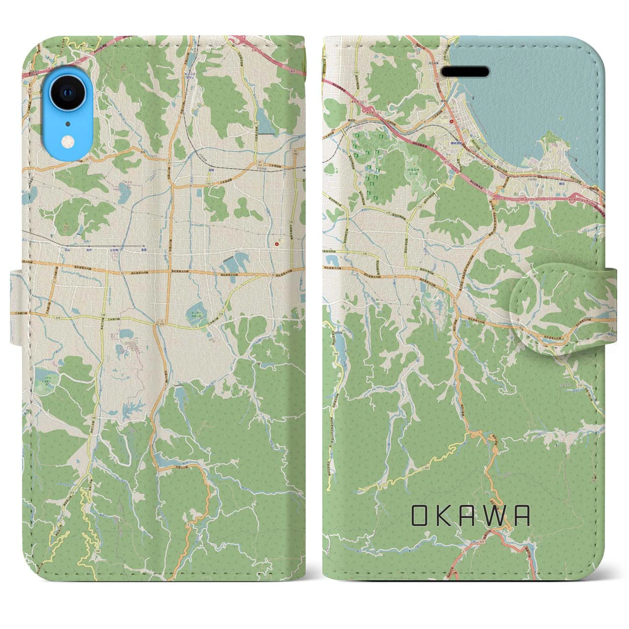 【大川】地図柄iPhoneケース（手帳両面タイプ・ナチュラル）iPhone XR 用