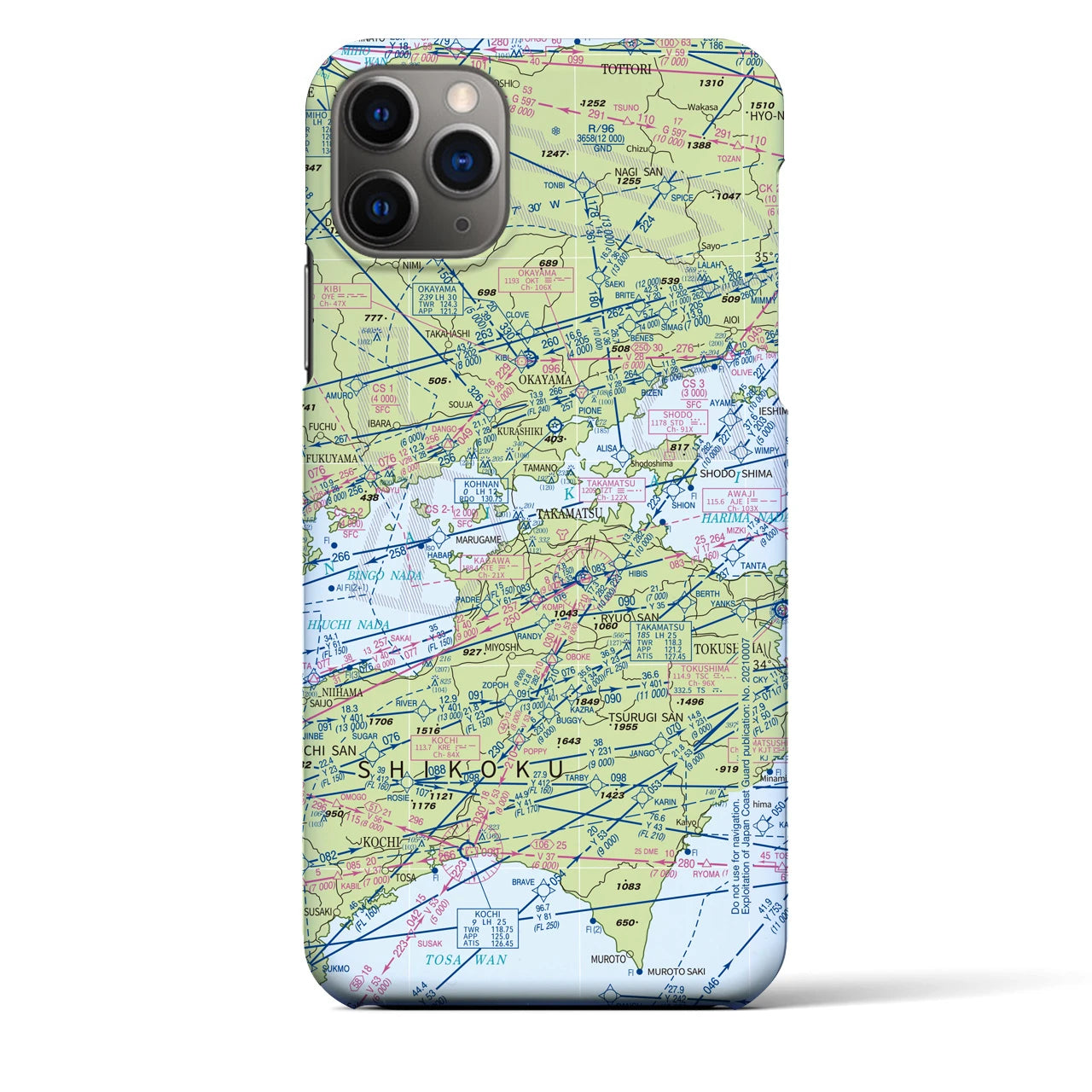 【岡山・高松航空図】地図柄iPhoneケース（バックカバータイプ・デイタイムフライト）iPhone 11 Pro Max 用