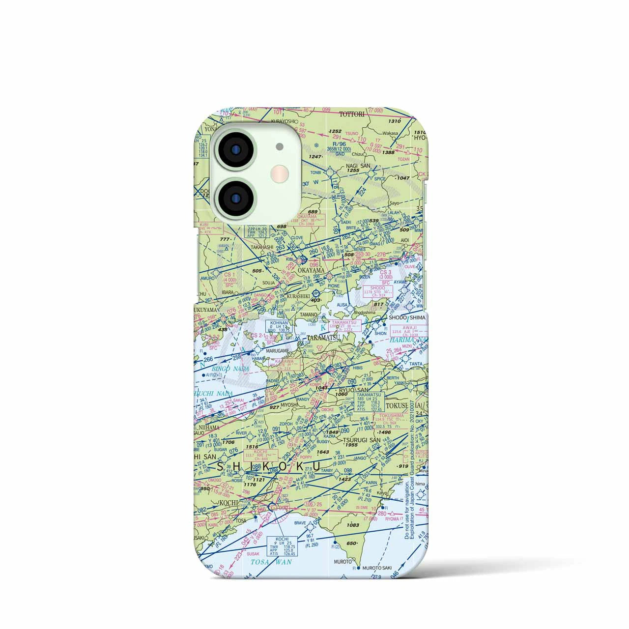 【岡山・高松航空図】地図柄iPhoneケース（バックカバータイプ・デイタイムフライト）iPhone 12 mini 用