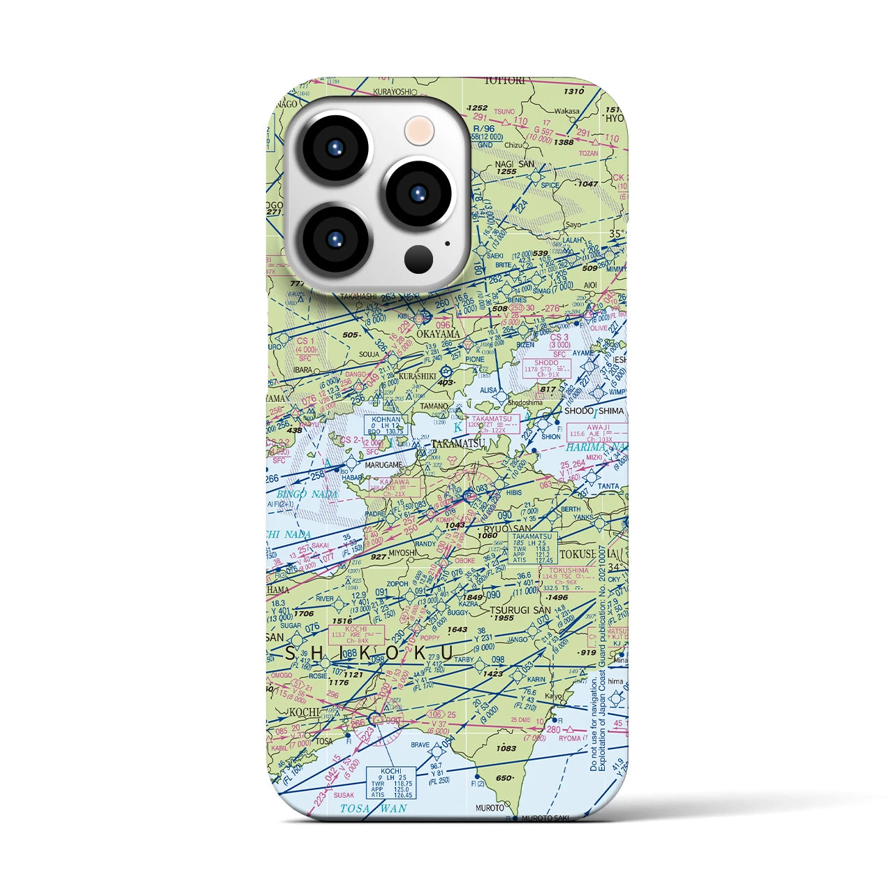 【岡山・高松航空図】地図柄iPhoneケース（バックカバータイプ・デイタイムフライト）iPhone 13 Pro 用