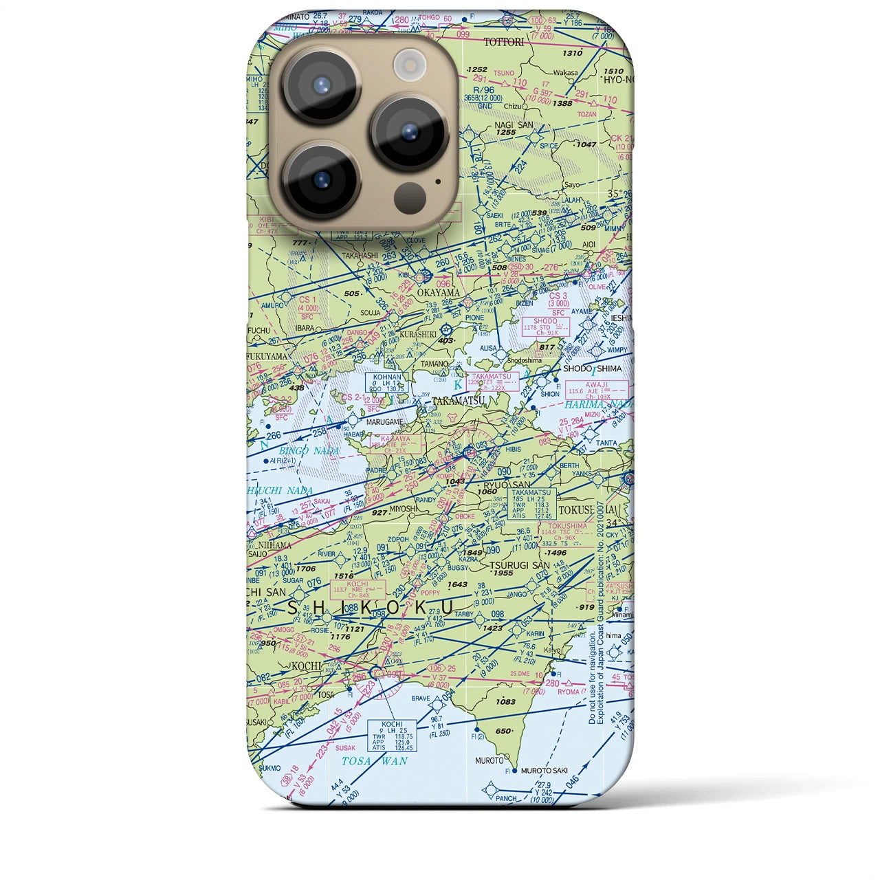 【岡山・高松航空図】地図柄iPhoneケース（バックカバータイプ・デイタイムフライト）iPhone 14 Pro Max 用