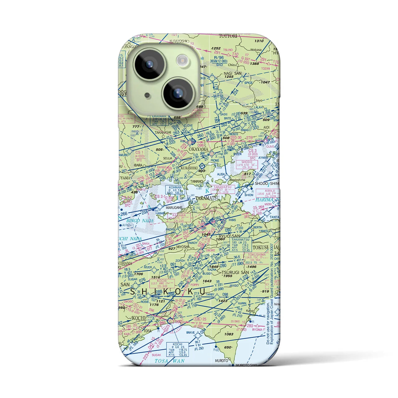 【岡山・高松航空図】地図柄iPhoneケース（バックカバータイプ・デイタイムフライト）iPhone 15 用