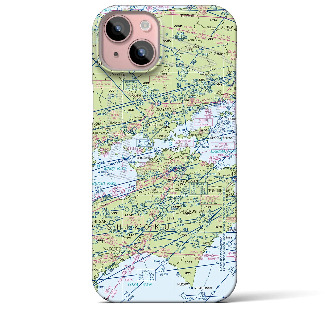 【岡山・高松航空図】地図柄iPhoneケース（バックカバータイプ・デイタイムフライト）iPhone 15 Plus 用